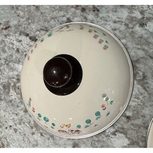 Vintage Enamel Replacement Pot Lid 7.5 Inch Farm Cow Rooster Floral Cream Brown